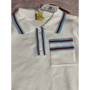 Daisy Med Stretch Knit Crop Top Ivory Short Sleeve Collar NEW I0187